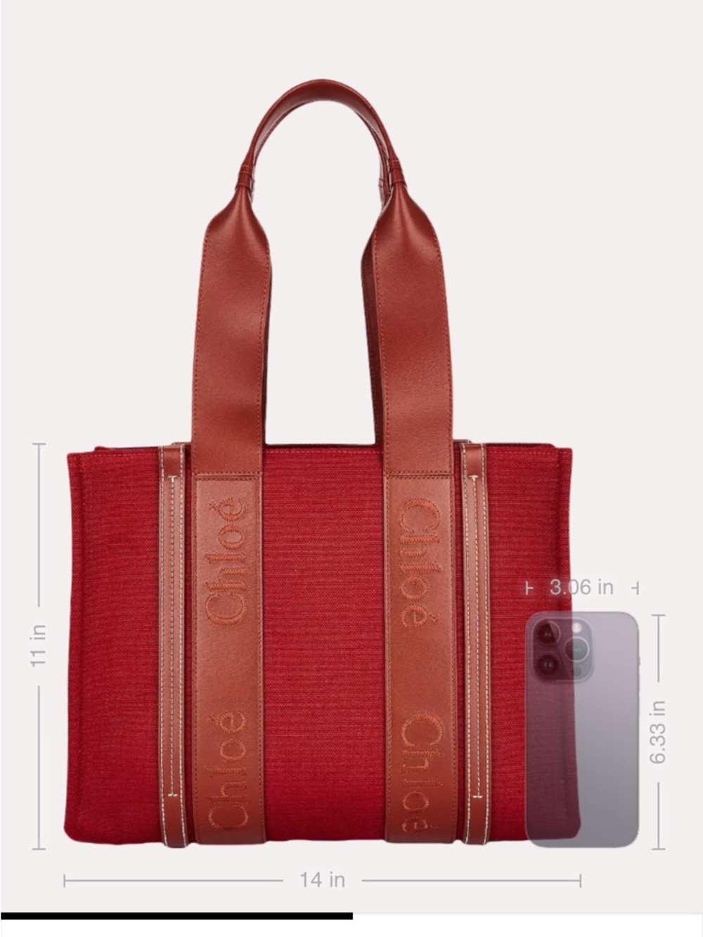 Chloé Red Canvas Tote with Brown Leather Straps - Picture 8 of 9